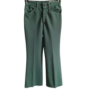 26x33 Vintage 70's Farah Mens Avocado Green Polyester Bootcut Stretch Knit Pants